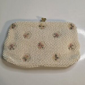 Vintage‎ Corde Bead Clutch Womens Beaded Embroidered Floral Purse 50s Elegant